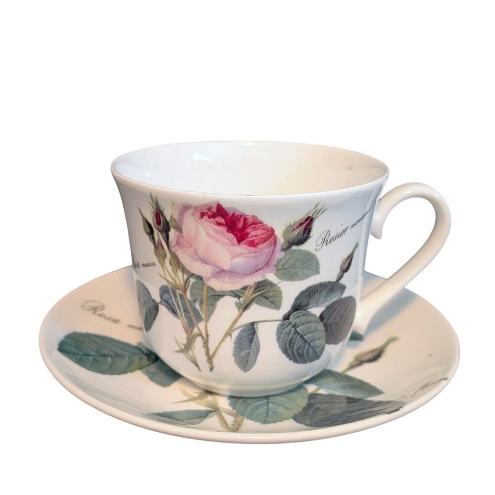 Vtg Roy Kirkham 1996 "Redoute Roses" Bone China English Breakfast Cup & Saucer